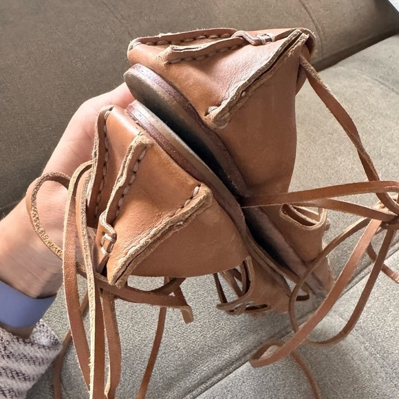 Zimmermann Leather Gladiator Flat Sandals strappy wrap riveted brown tan boho - Picture 8 of 12